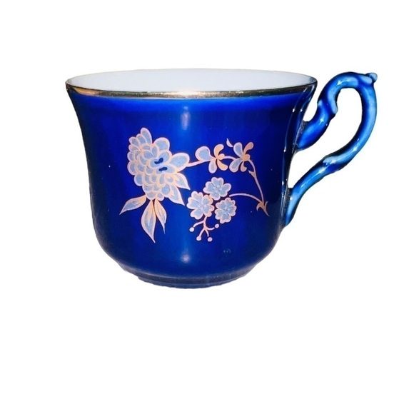 VINTAGE Porcelain Cobalt Blue Hand Painted Tea Cup Gold Gilded